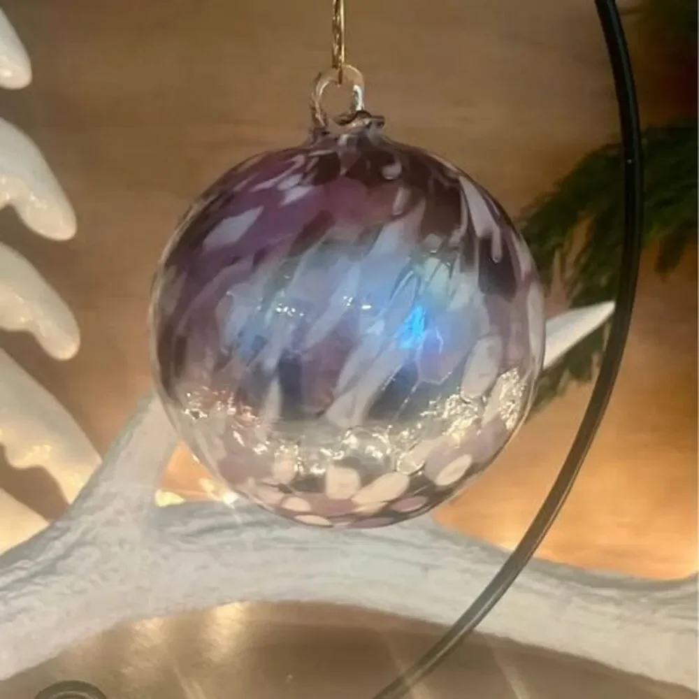 Handblown glass ornament witch ball gazing ball Purple 3.25” from Poland NEW